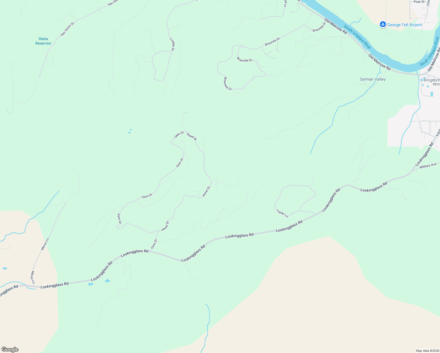map of restaurants, bars, coffee shops, grocery stores, and more near 190 Paradise Point Lane in Roseburg
