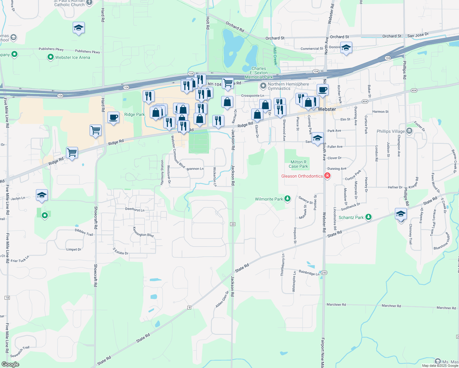 map of restaurants, bars, coffee shops, grocery stores, and more near 1000 Hickory Hollow in Webster