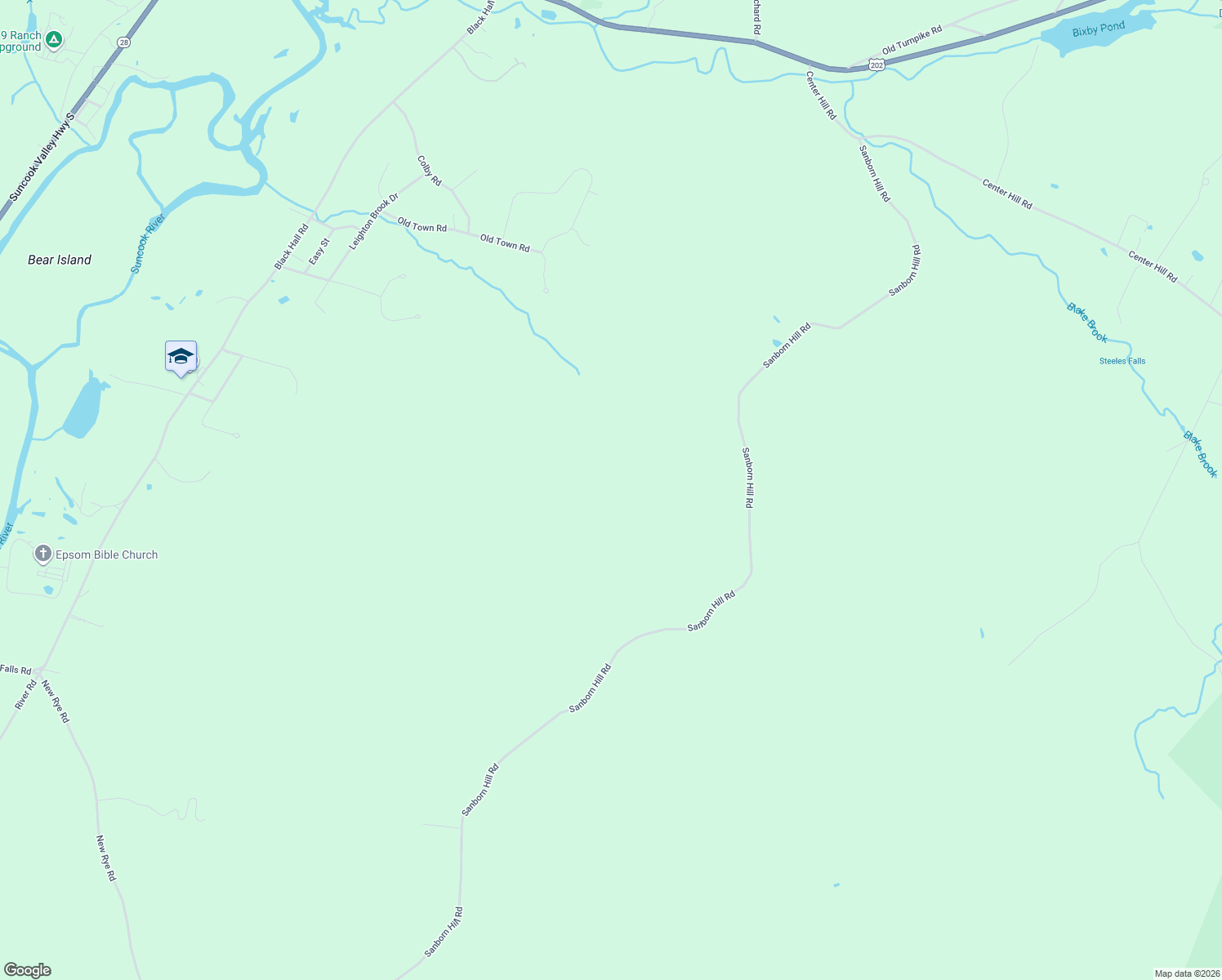 map of restaurants, bars, coffee shops, grocery stores, and more near 397 Sanborn Hill Road in Epsom