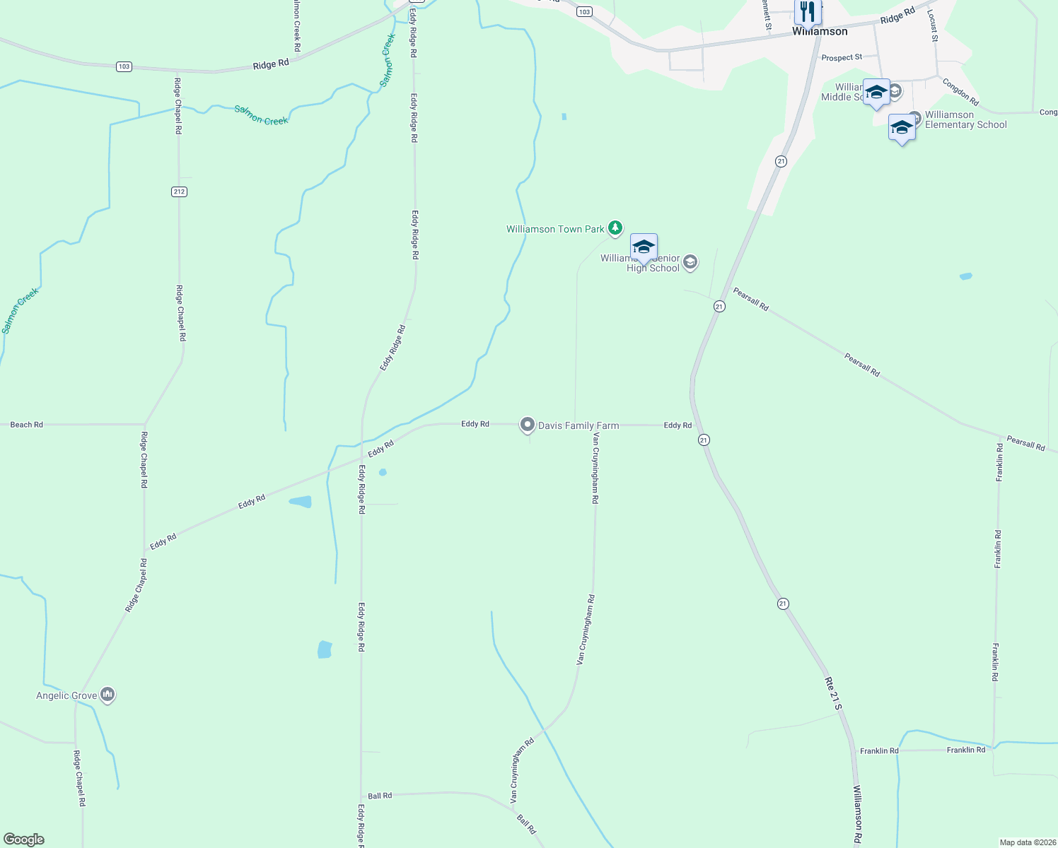 map of restaurants, bars, coffee shops, grocery stores, and more near 3700 Eddy Road in Williamson