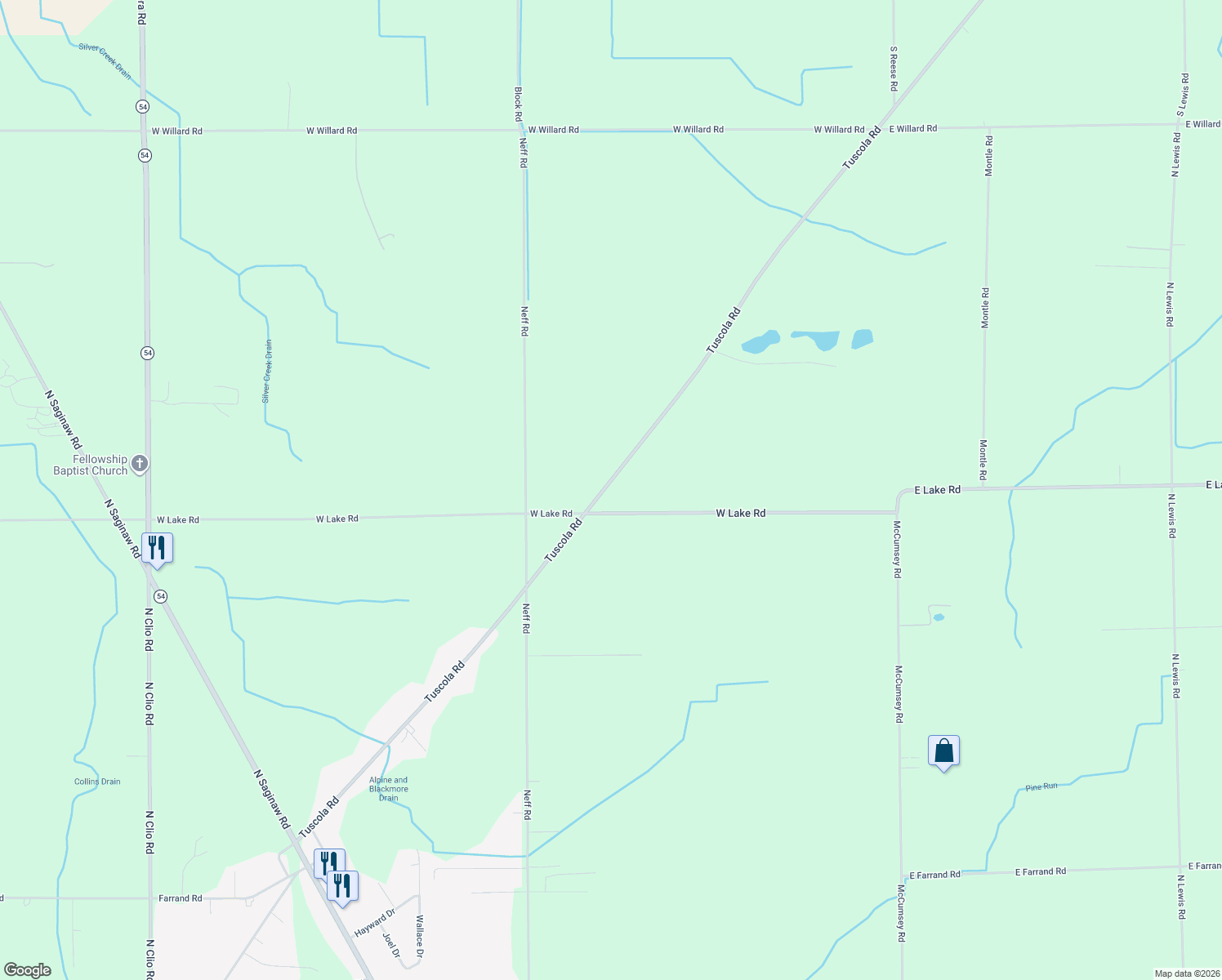 map of restaurants, bars, coffee shops, grocery stores, and more near 14048 Tuscola Rd in Clio