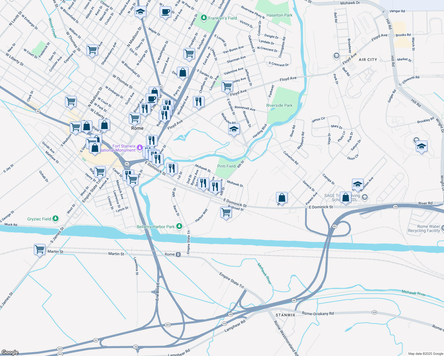 map of restaurants, bars, coffee shops, grocery stores, and more near 198 Spado Ave in Rome