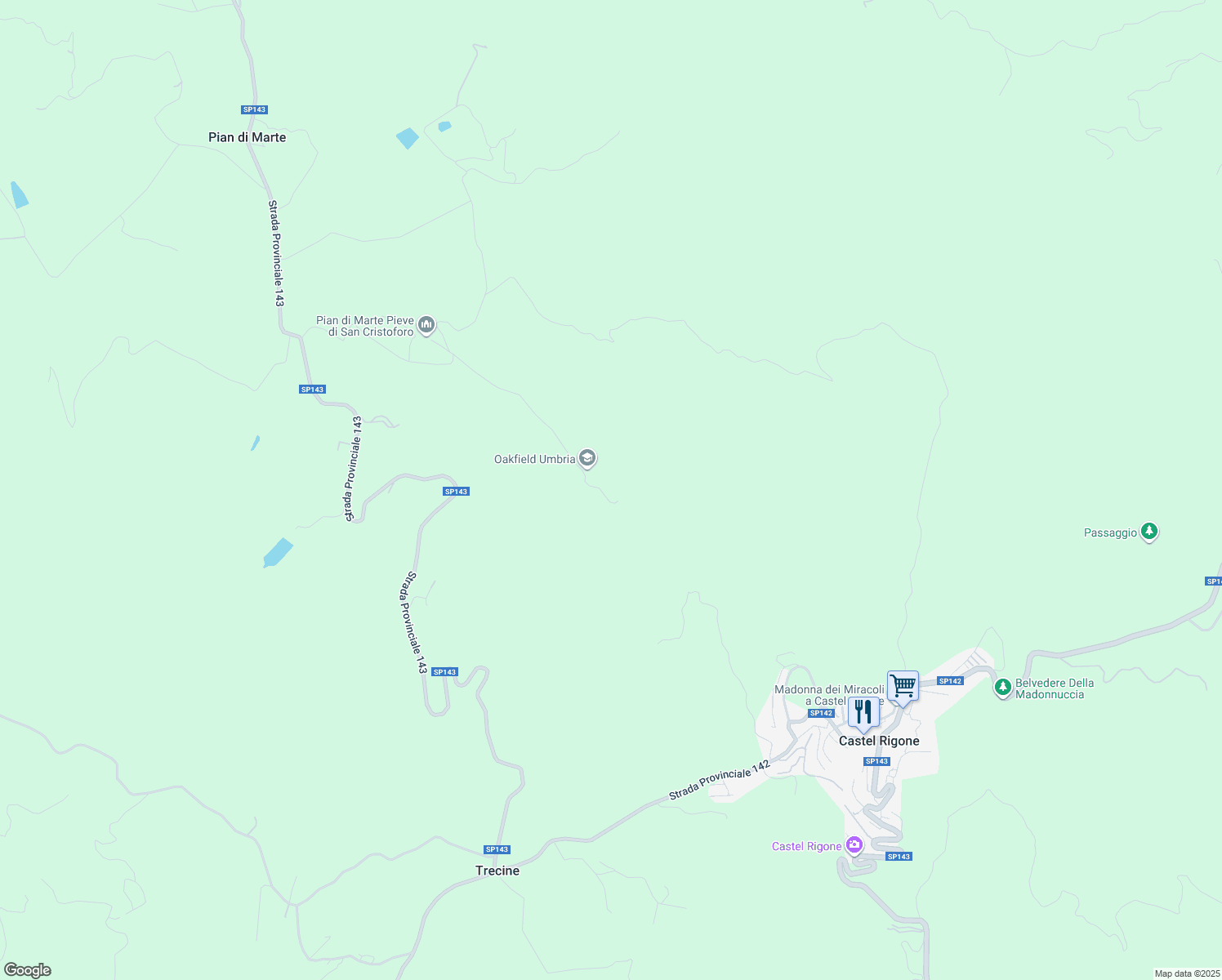 map of restaurants, bars, coffee shops, grocery stores, and more near 8 Via dei Cespugli in Provincia di Perugia