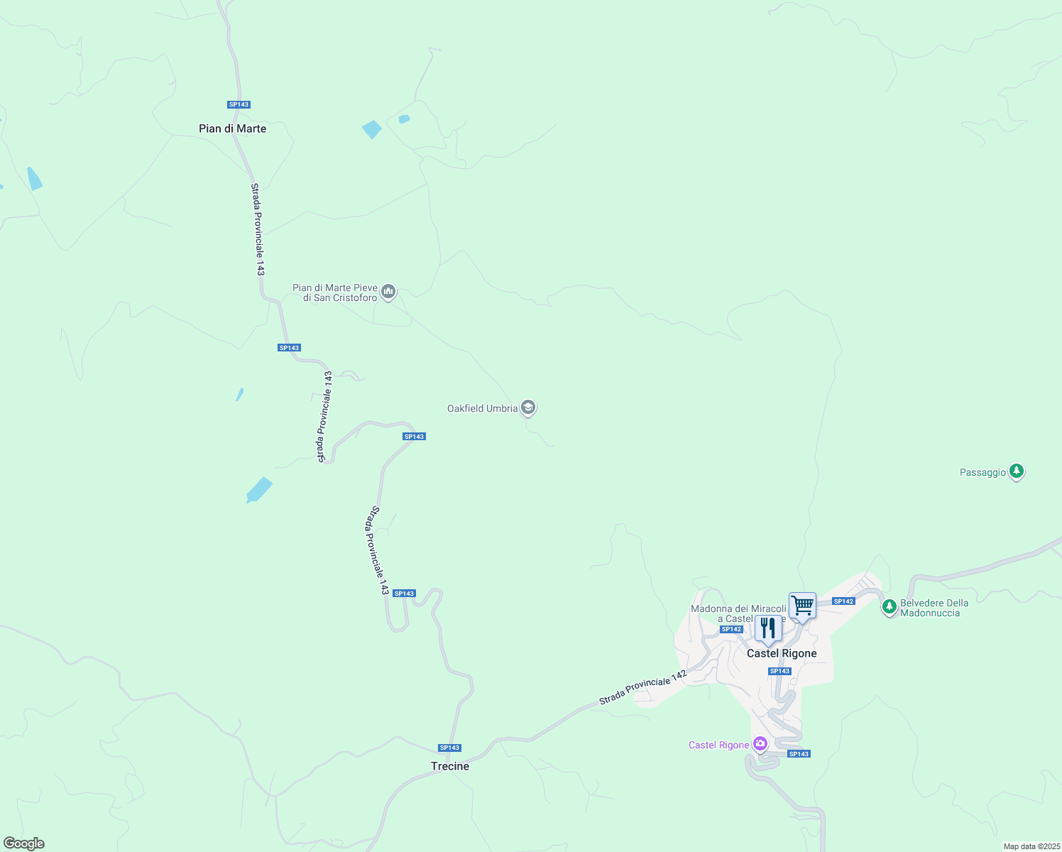map of restaurants, bars, coffee shops, grocery stores, and more near 8 Via dei Cespugli in Provincia di Perugia