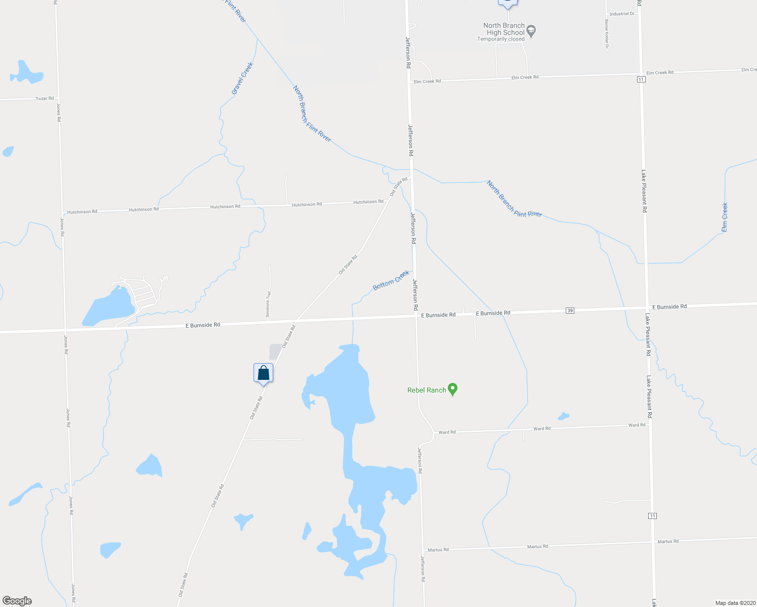 map of restaurants, bars, coffee shops, grocery stores, and more near 3945 East Burnside Road in North Branch