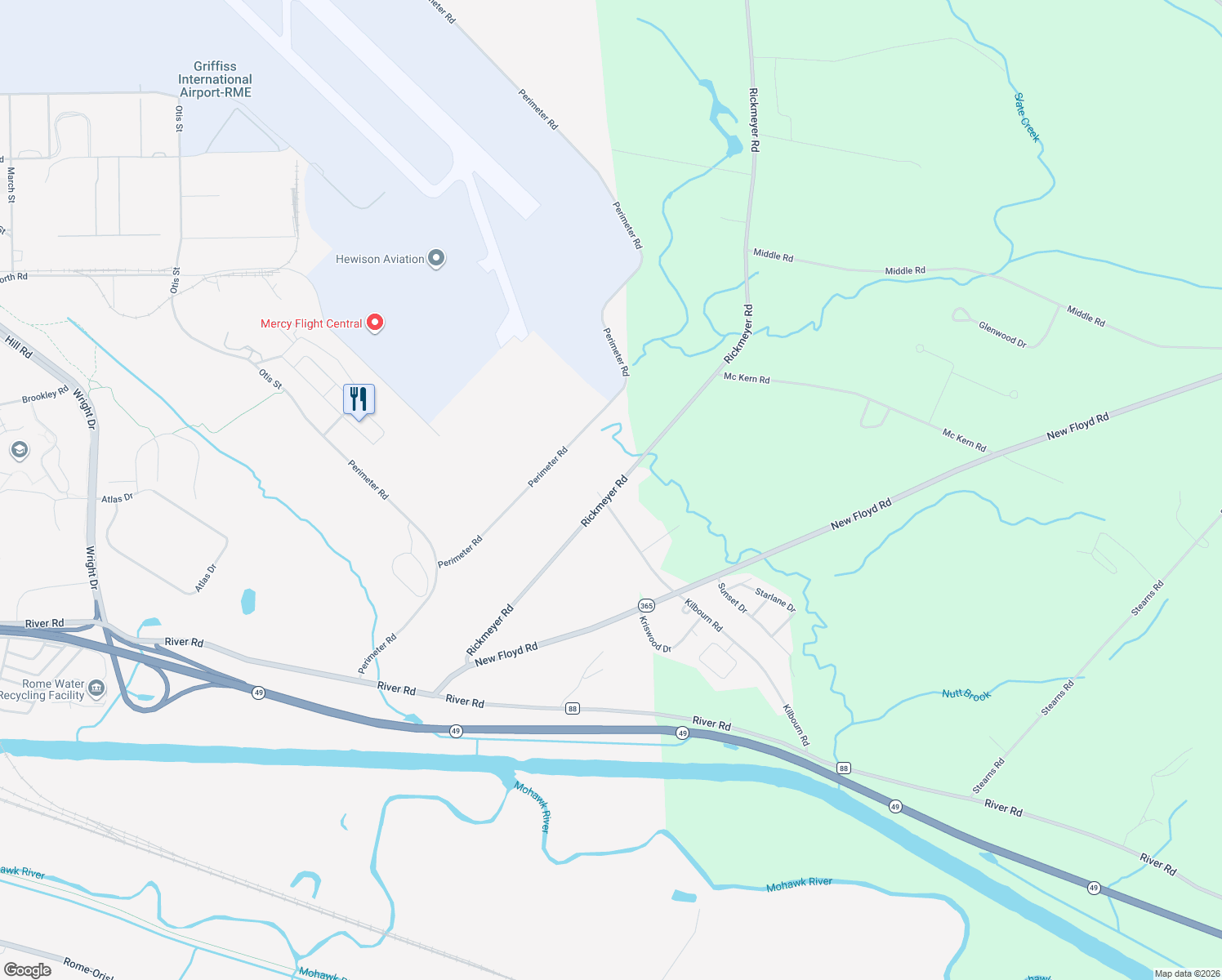 map of restaurants, bars, coffee shops, grocery stores, and more near 7197 Rickmeyer Rd in Rome