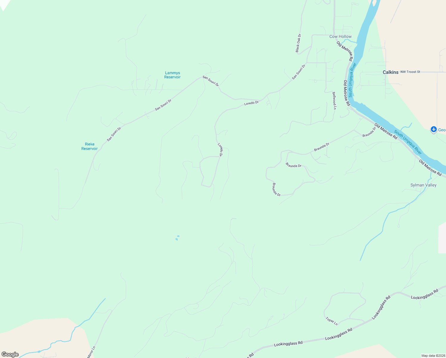 map of restaurants, bars, coffee shops, grocery stores, and more near 345 Sierra Drive in Roseburg