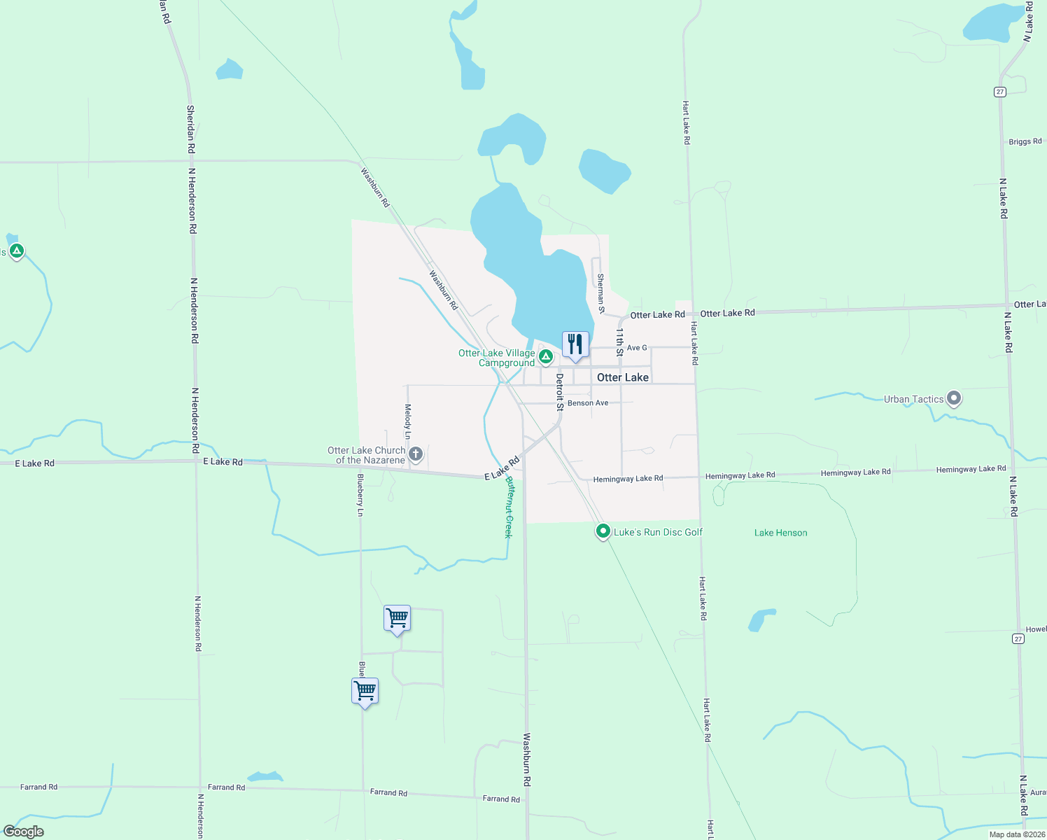 map of restaurants, bars, coffee shops, grocery stores, and more near 14510 Washburn Rd in Otter Lake