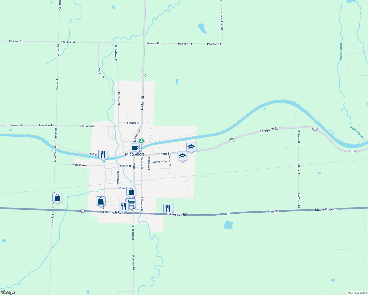 map of restaurants, bars, coffee shops, grocery stores, and more near 7 Hammond Parkway in Middleport