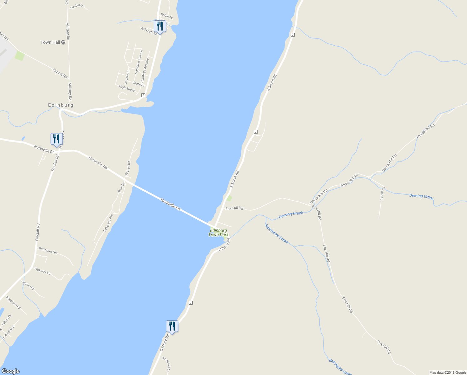 map of restaurants, bars, coffee shops, grocery stores, and more near 980 South Shore Road in Hadley