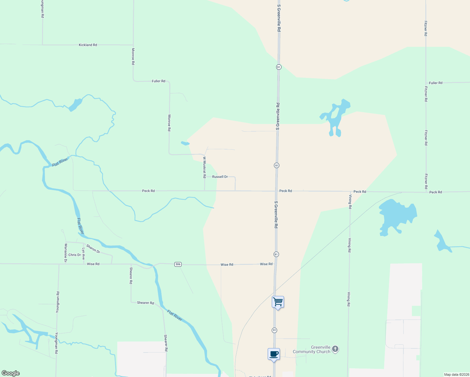 map of restaurants, bars, coffee shops, grocery stores, and more near 9461 Russell Dr in Greenville