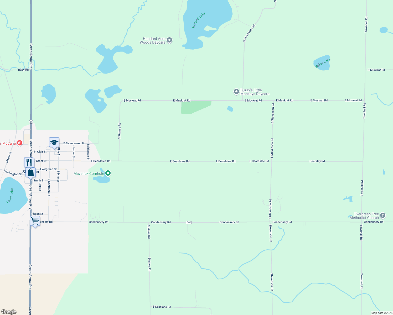 map of restaurants, bars, coffee shops, grocery stores, and more near 1377 East Beardslee Road in Sheridan