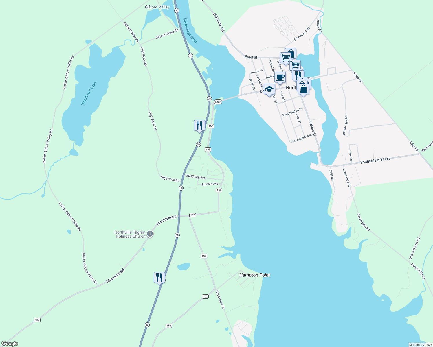 map of restaurants, bars, coffee shops, grocery stores, and more near 142 Circle Drive in Northville