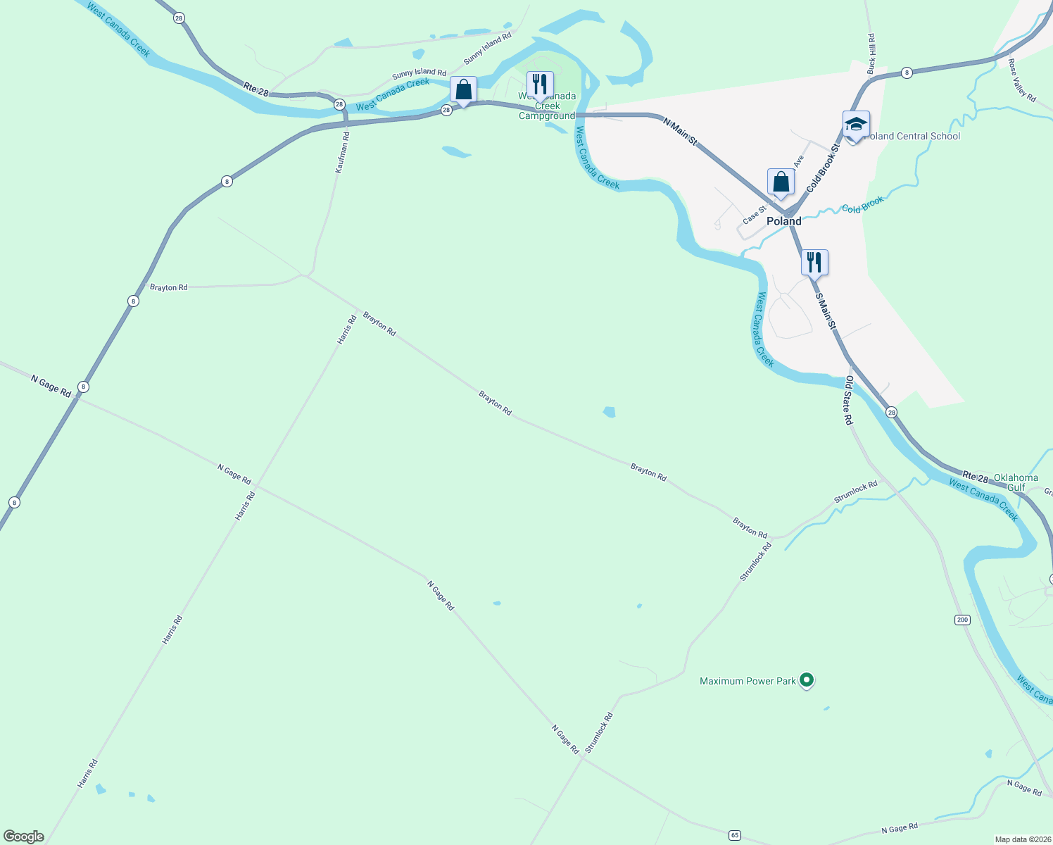 map of restaurants, bars, coffee shops, grocery stores, and more near 150 County Road 187 in Poland