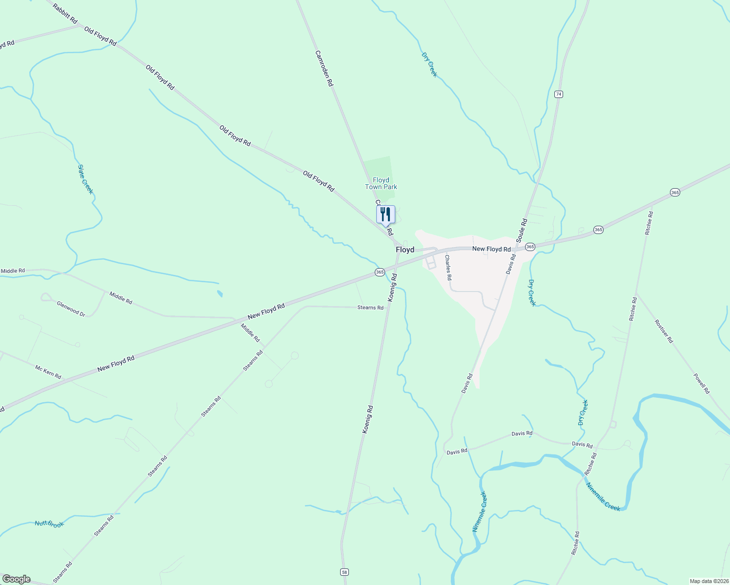 map of restaurants, bars, coffee shops, grocery stores, and more near 8304 New Floyd Road in Rome