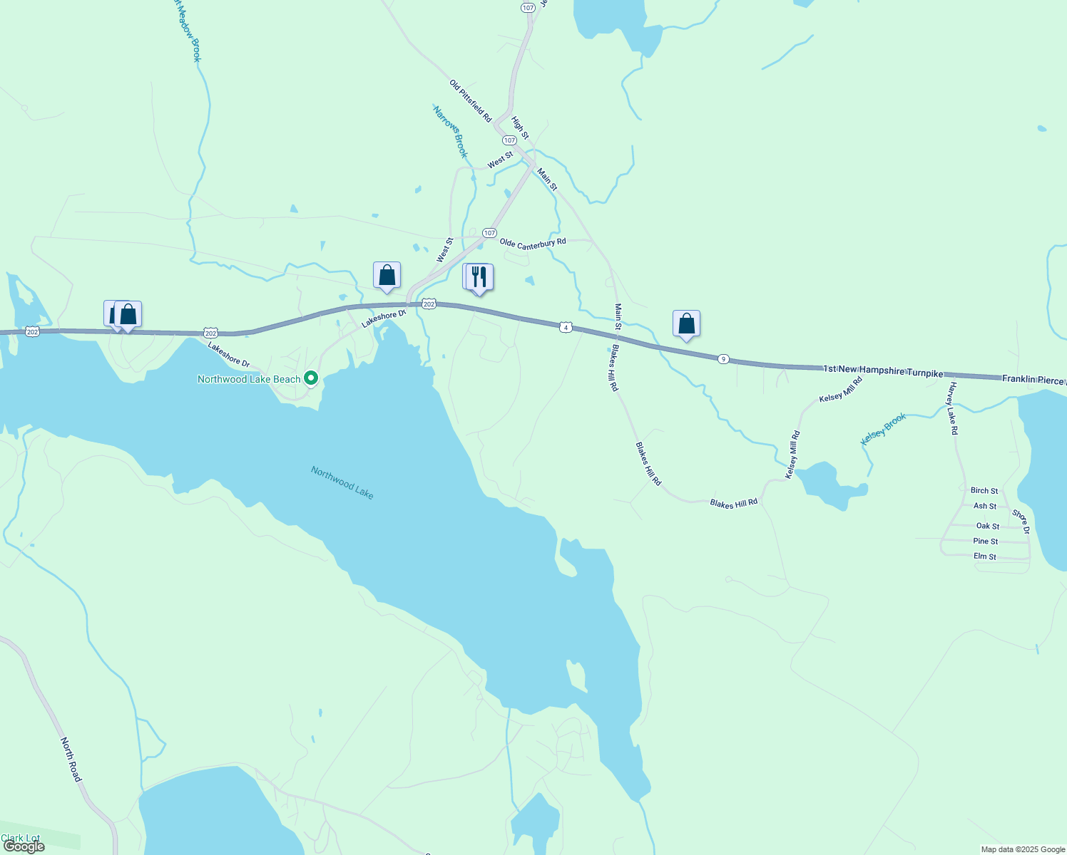 map of restaurants, bars, coffee shops, grocery stores, and more near 70 Denmark Drive in Northwood