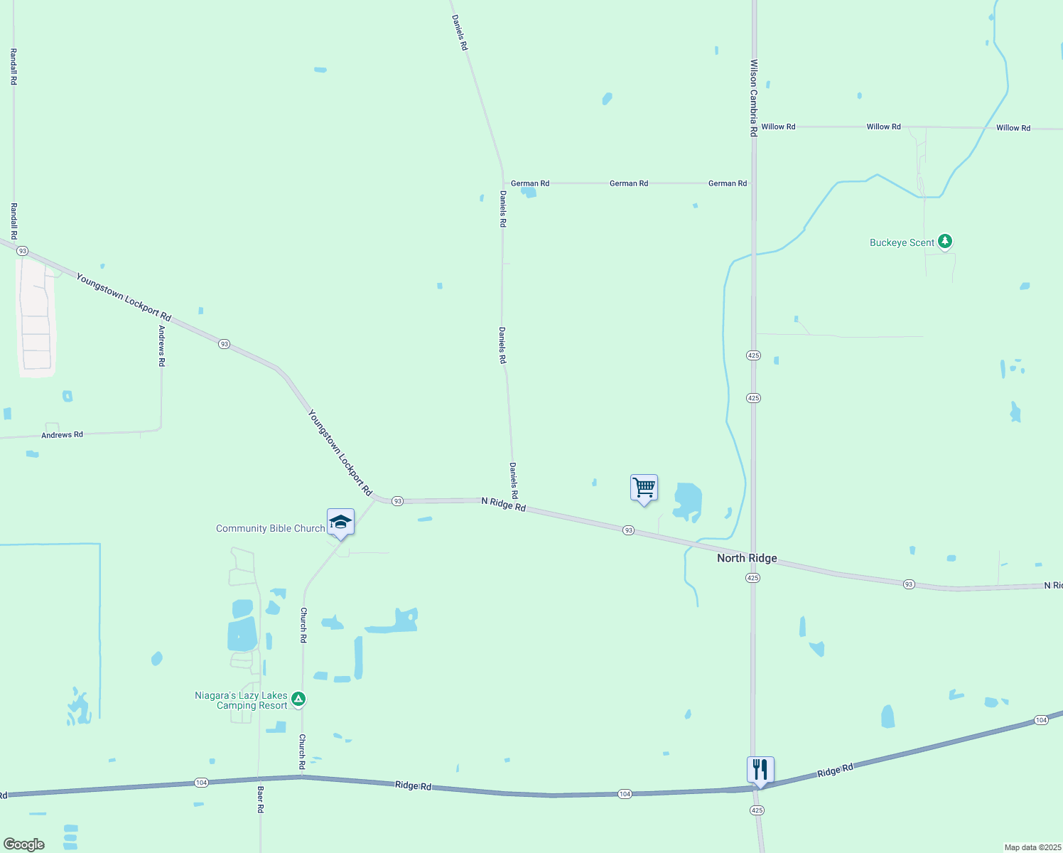 map of restaurants, bars, coffee shops, grocery stores, and more near 4043 Daniels Road in Ransomville