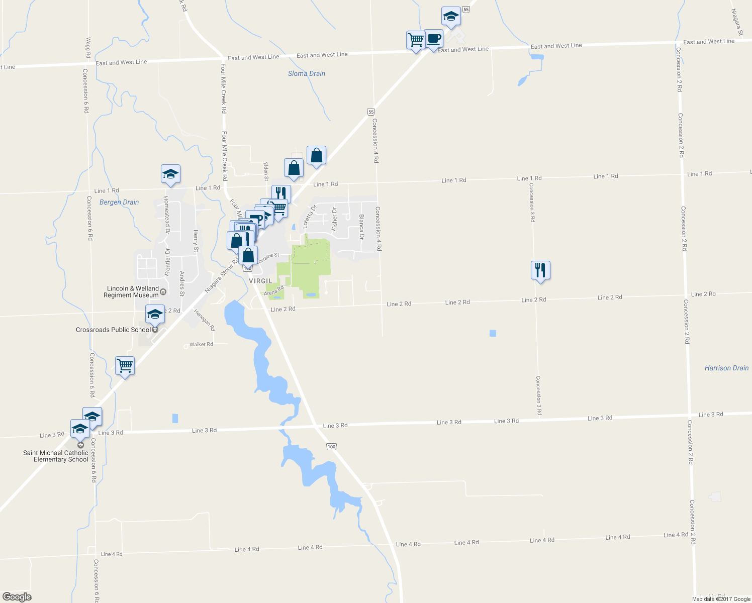 map of restaurants, bars, coffee shops, grocery stores, and more near 792 Line 2 Road in Niagara-on-the-Lake