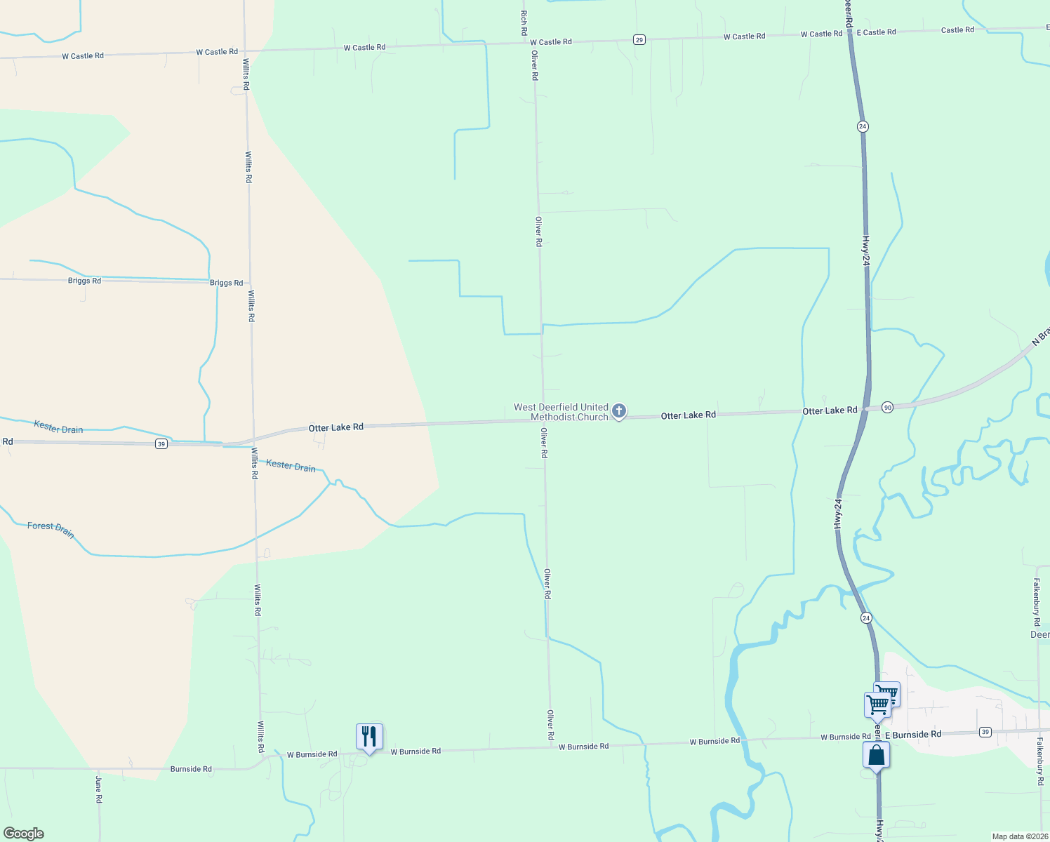 map of restaurants, bars, coffee shops, grocery stores, and more near 539 Otter Lake Road in Fostoria