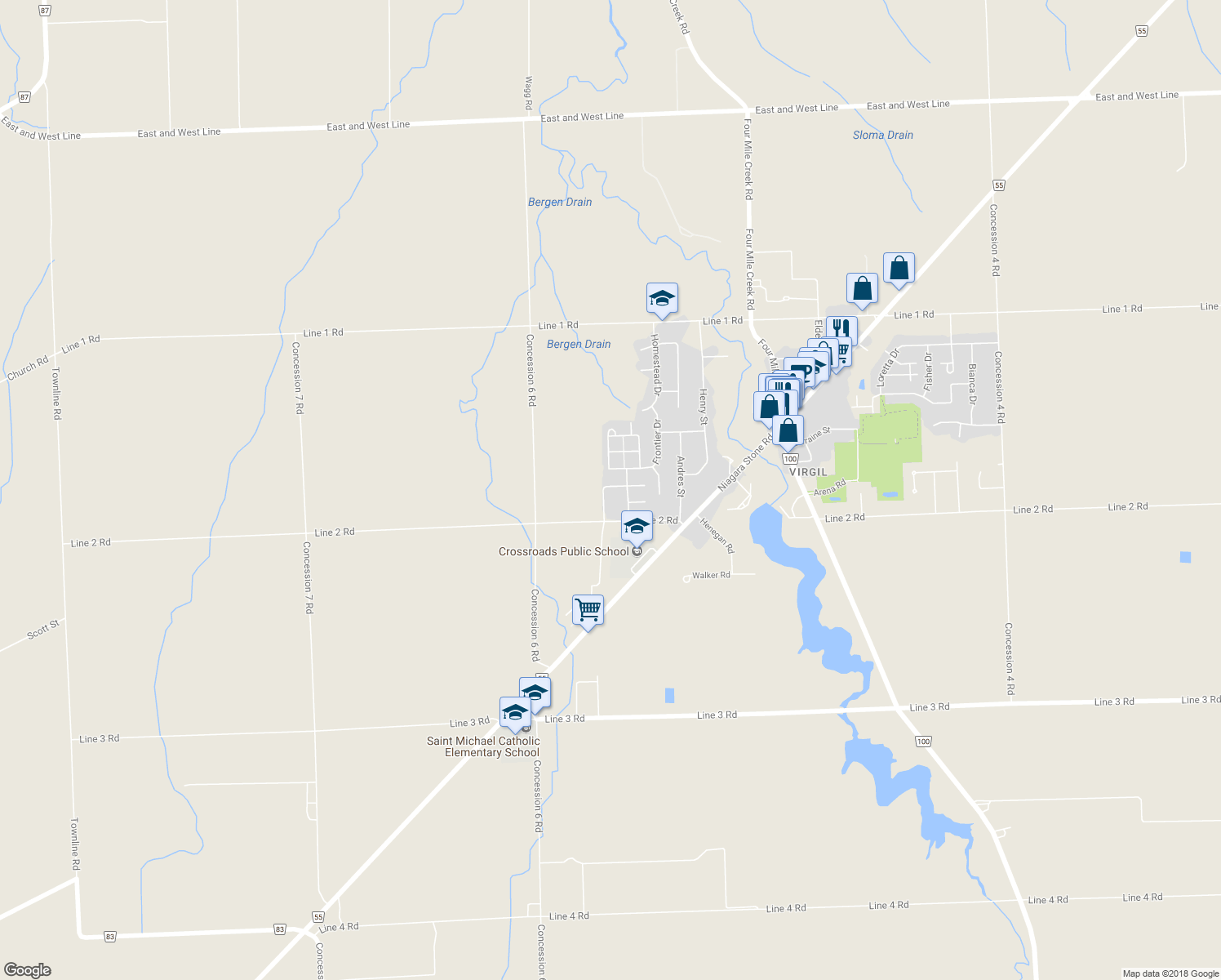map of restaurants, bars, coffee shops, grocery stores, and more near 22 Riesling Drive in Niagara-on-the-Lake