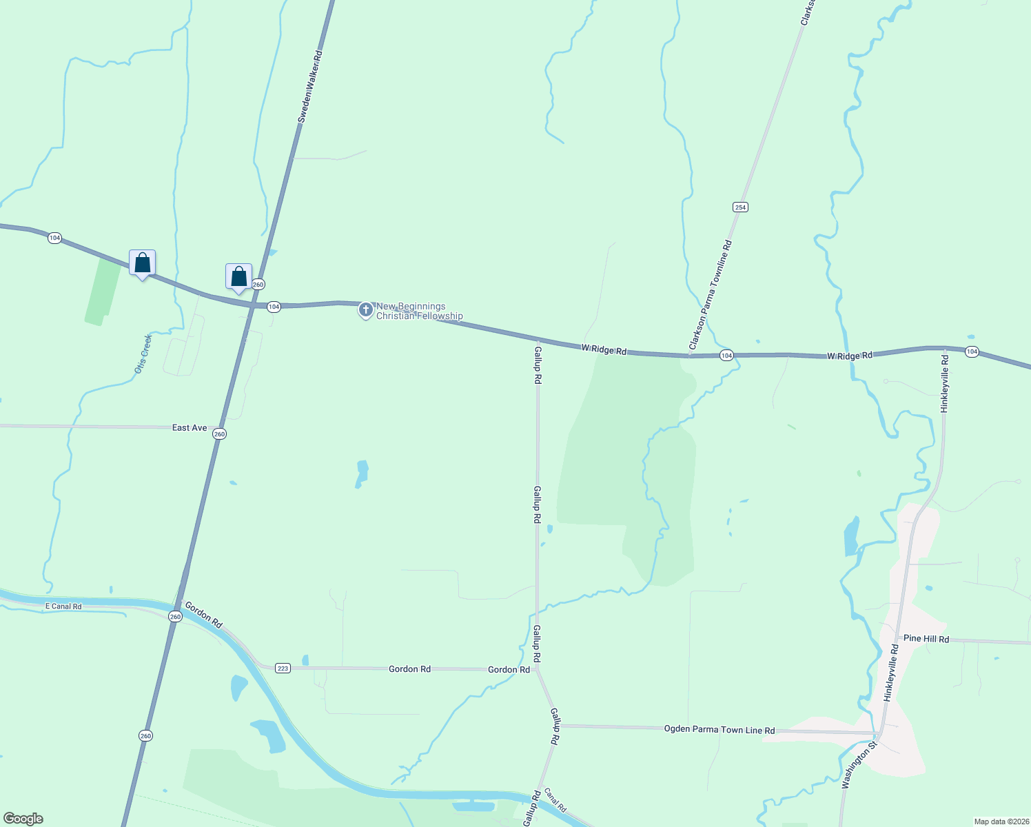 map of restaurants, bars, coffee shops, grocery stores, and more near 93 Gallup Road in Brockport