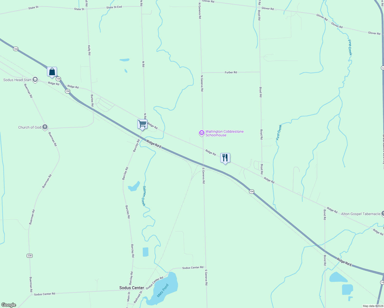 map of restaurants, bars, coffee shops, grocery stores, and more near 7756 Ridge Rd in Sodus