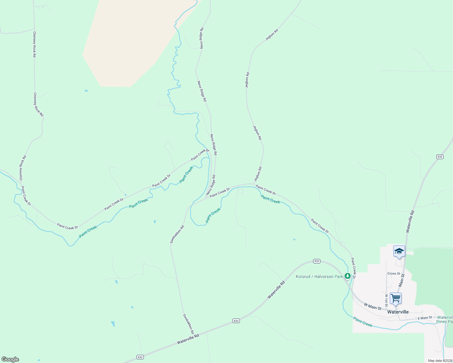 map of restaurants, bars, coffee shops, grocery stores, and more near 1536 Paint Creek Drive in Waterville