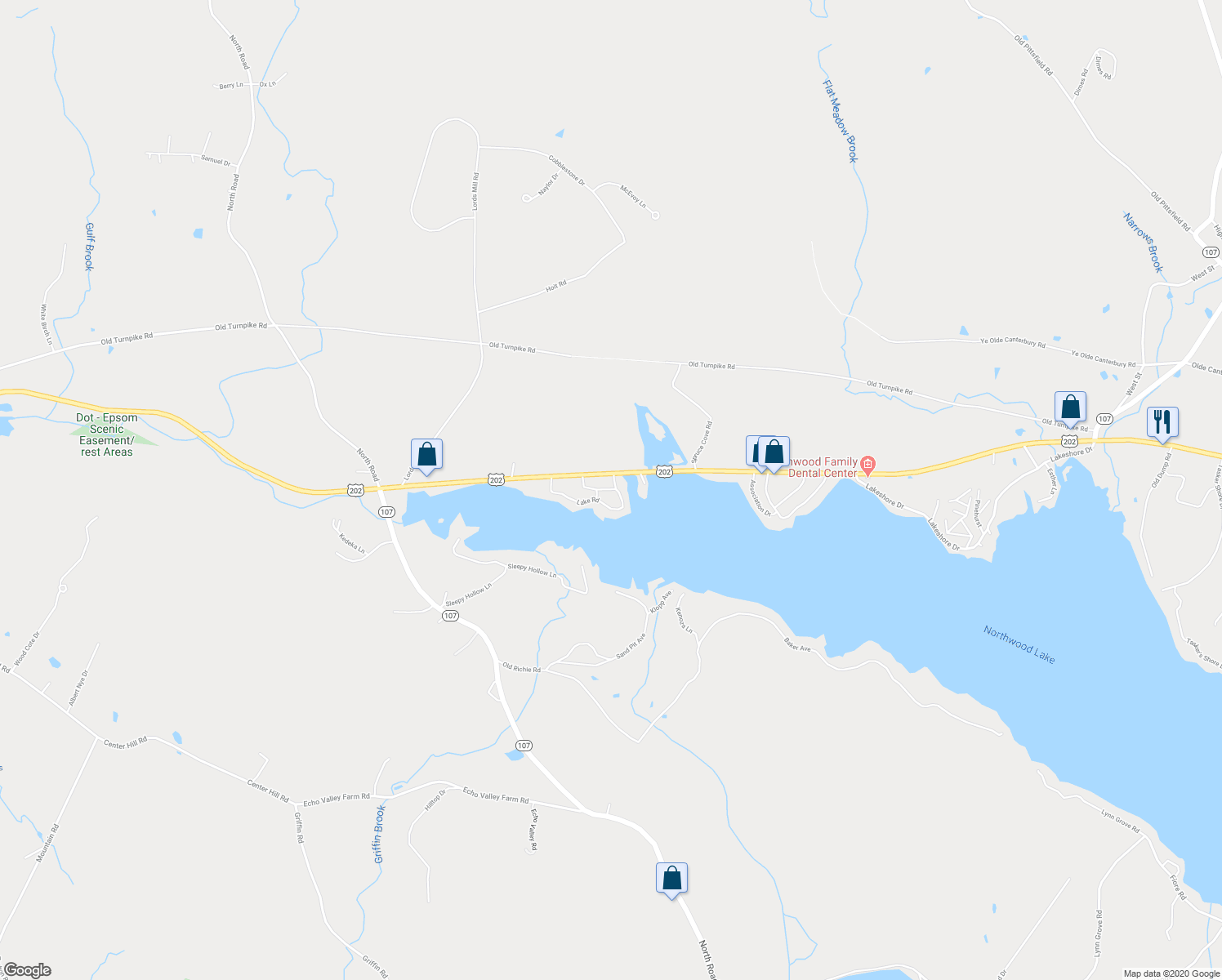 map of restaurants, bars, coffee shops, grocery stores, and more near 21 Oak Road in Epsom