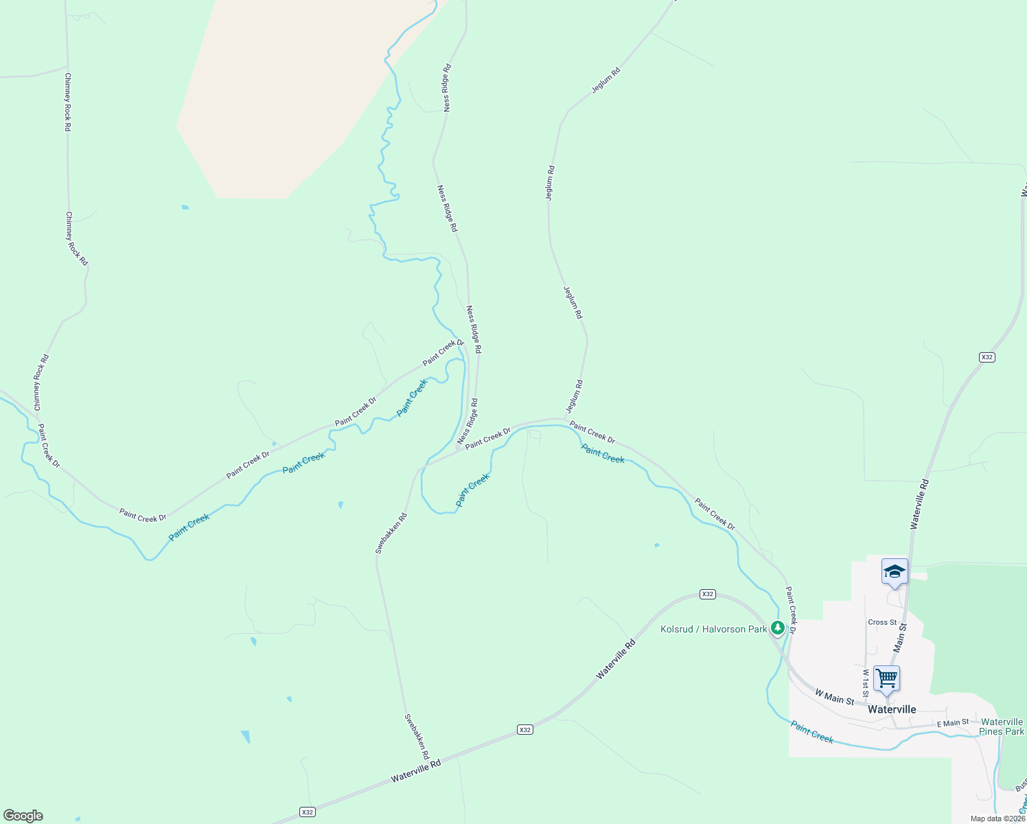 map of restaurants, bars, coffee shops, grocery stores, and more near 1536 Paint Creek Drive in Waterville