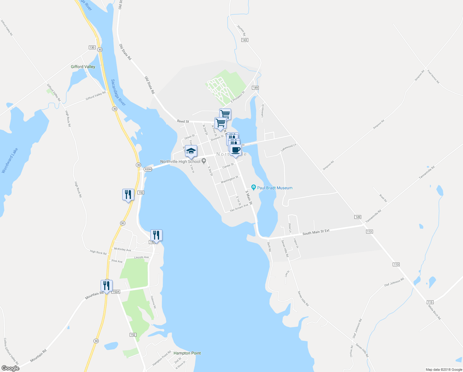 map of restaurants, bars, coffee shops, grocery stores, and more near 311 South 1st Street in Northville
