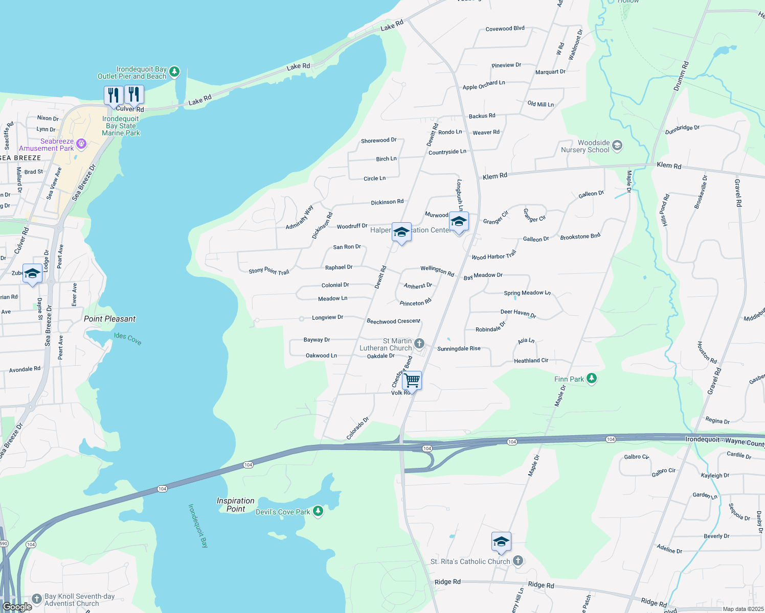 map of restaurants, bars, coffee shops, grocery stores, and more near 241 Royal Parkway in Webster