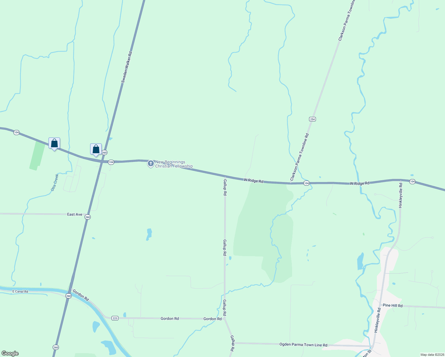 map of restaurants, bars, coffee shops, grocery stores, and more near 7165 West Ridge Road in Brockport