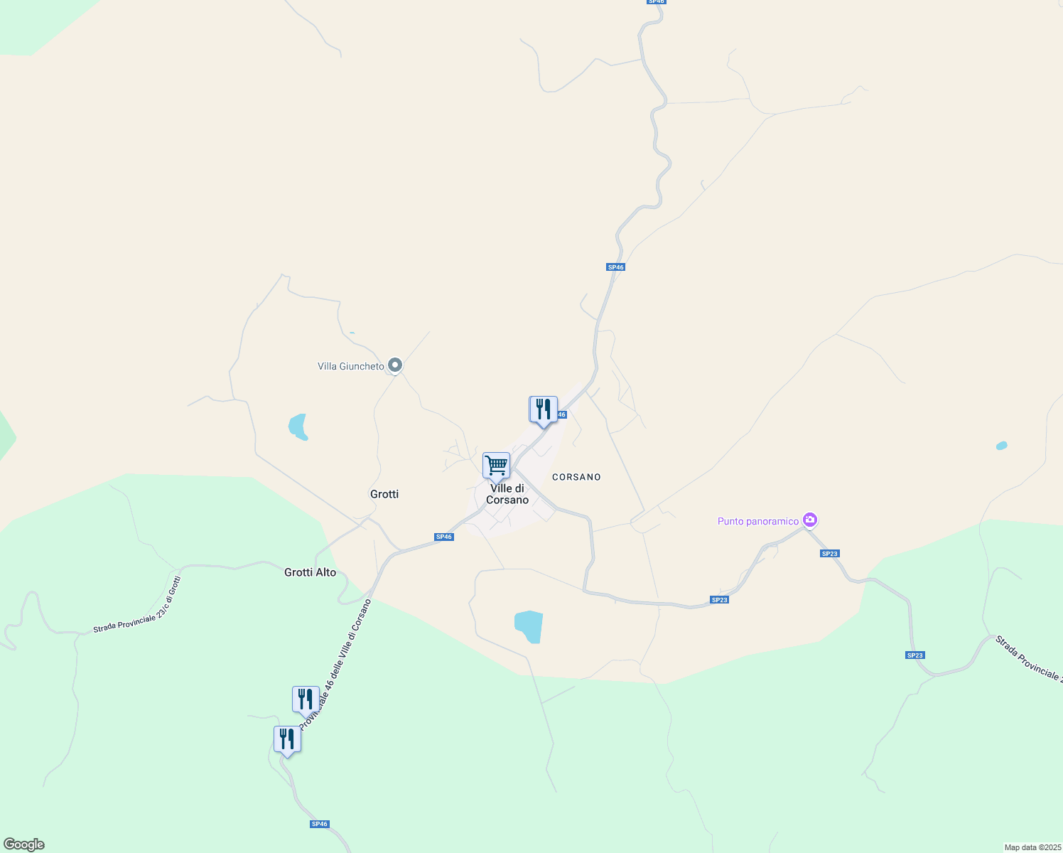 map of restaurants, bars, coffee shops, grocery stores, and more near 557-573 Strada Provinciale 23 delle Ville di Corsano in Ville di Corsano