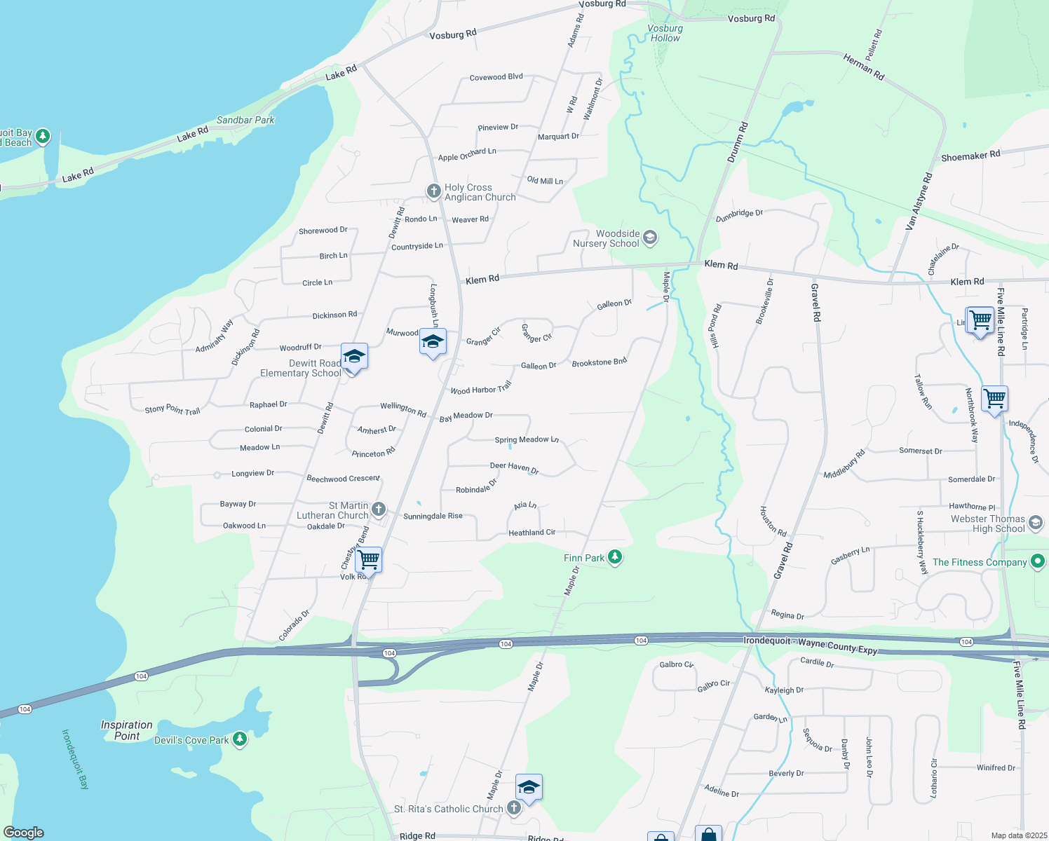 map of restaurants, bars, coffee shops, grocery stores, and more near 519 Bay Meadow Dr in Webster