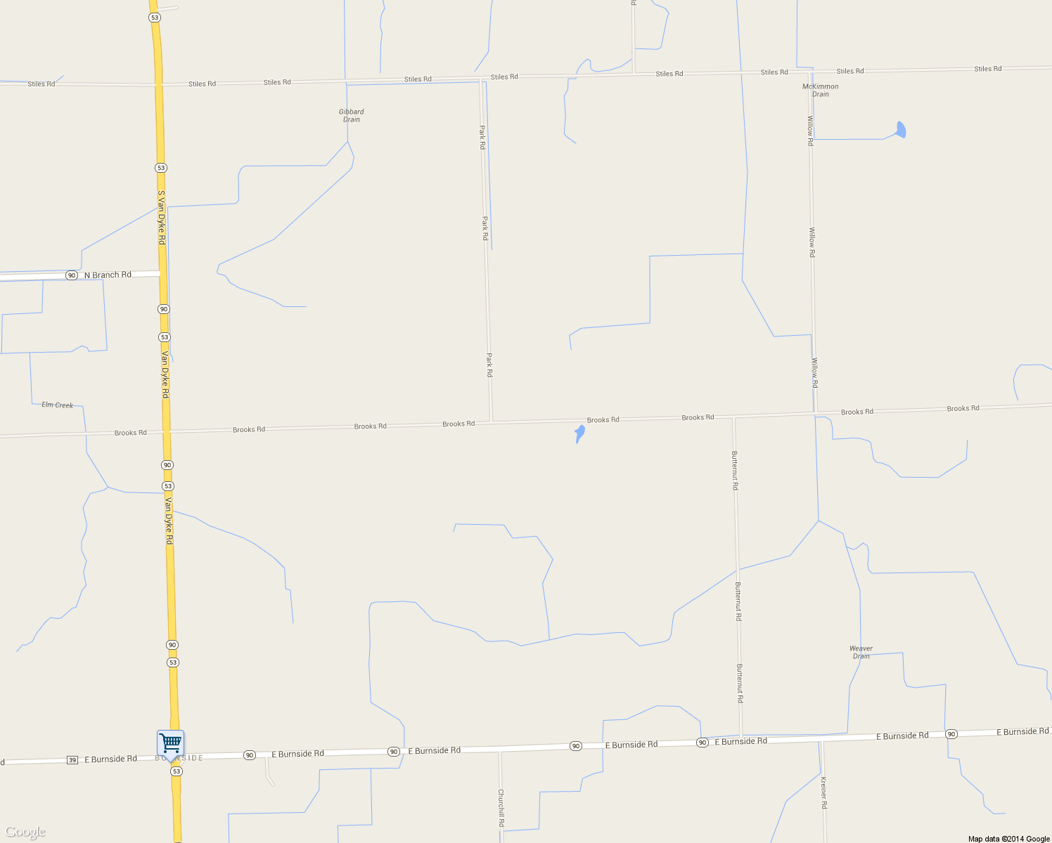 map of restaurants, bars, coffee shops, grocery stores, and more near 7555 Brooks Road in Brown City