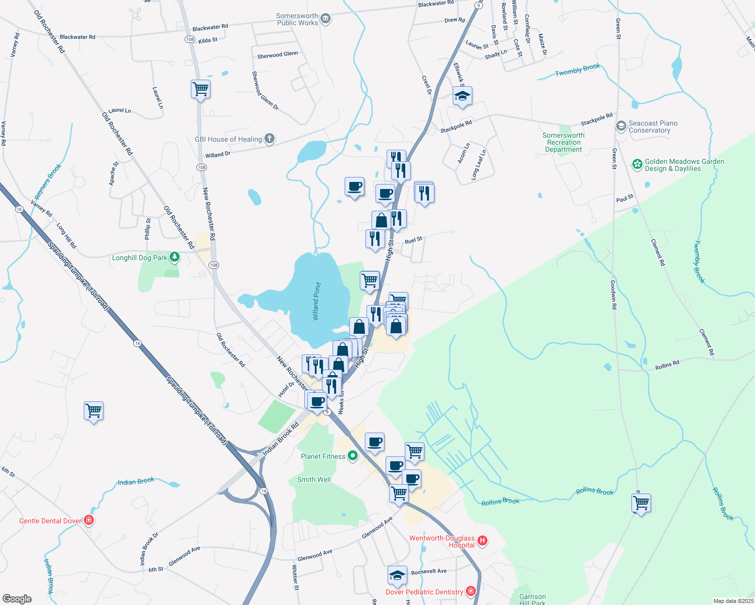map of restaurants, bars, coffee shops, grocery stores, and more near 1 Tri City Road in Somersworth