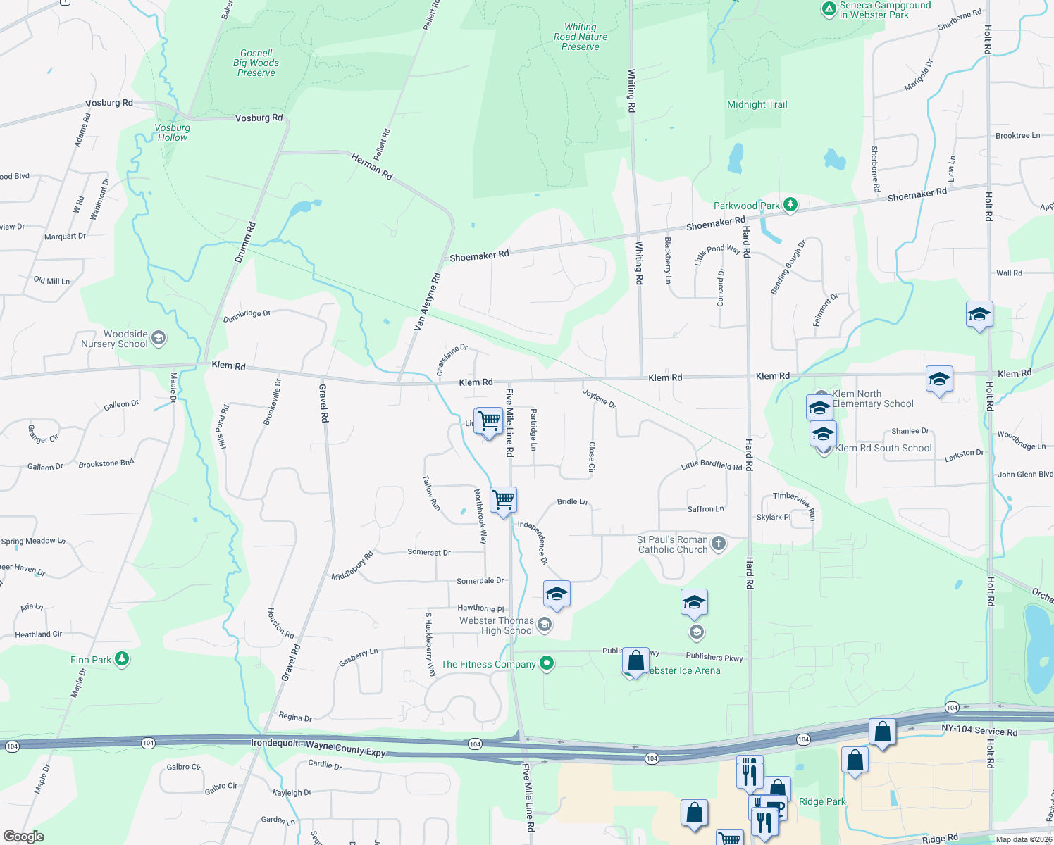 map of restaurants, bars, coffee shops, grocery stores, and more near 839 Partridge Ln in Webster