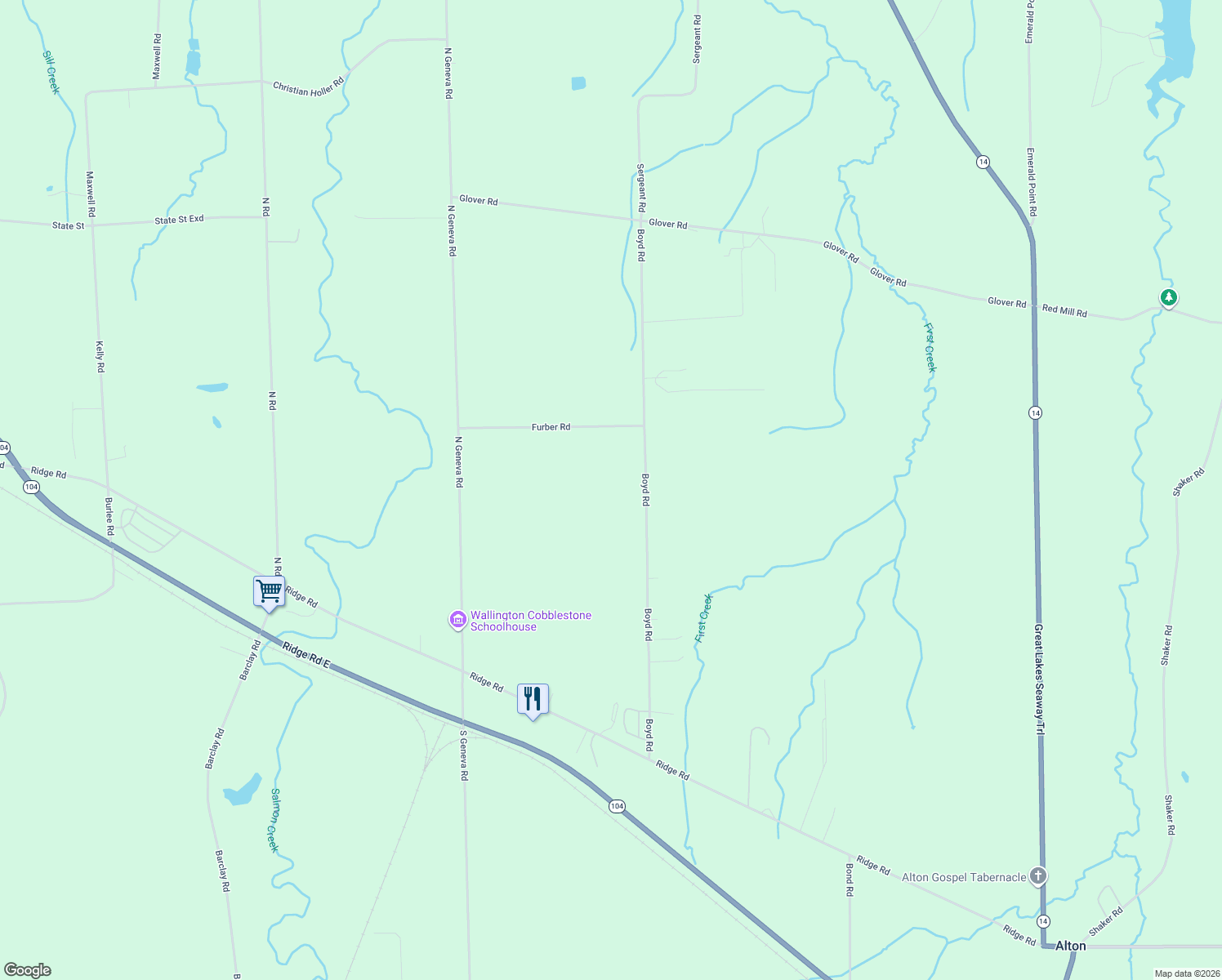 map of restaurants, bars, coffee shops, grocery stores, and more near 6315 Boyd Rd in Sodus