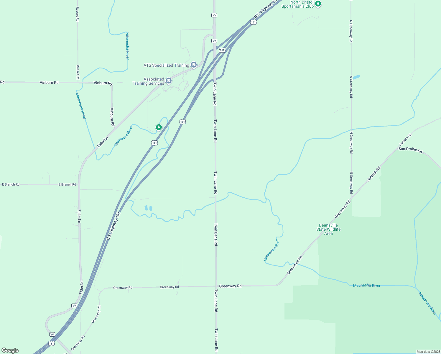 map of restaurants, bars, coffee shops, grocery stores, and more near 6946 Twin Lane Road in Sun Prairie
