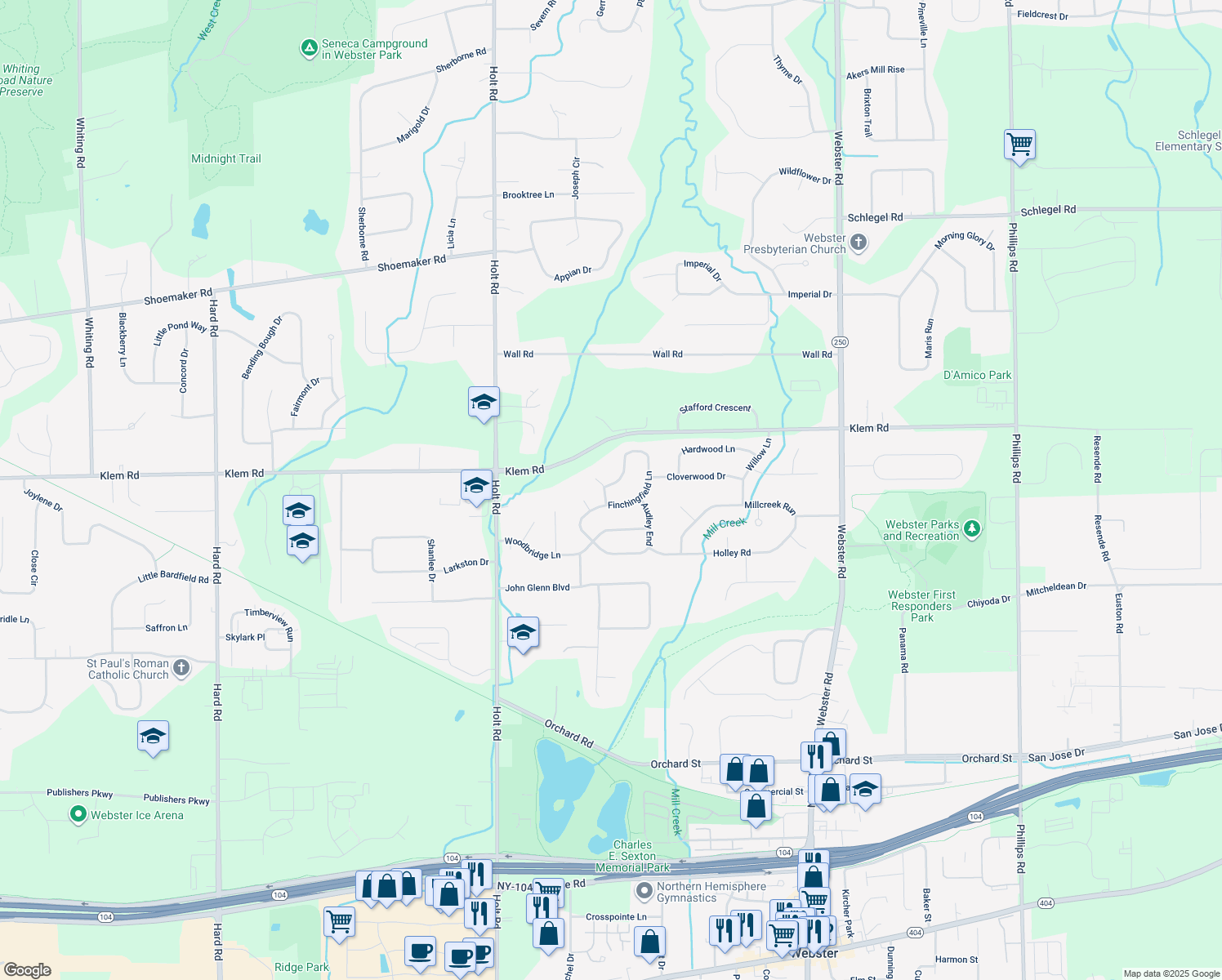 map of restaurants, bars, coffee shops, grocery stores, and more near 700 Ashdon Cir in Webster