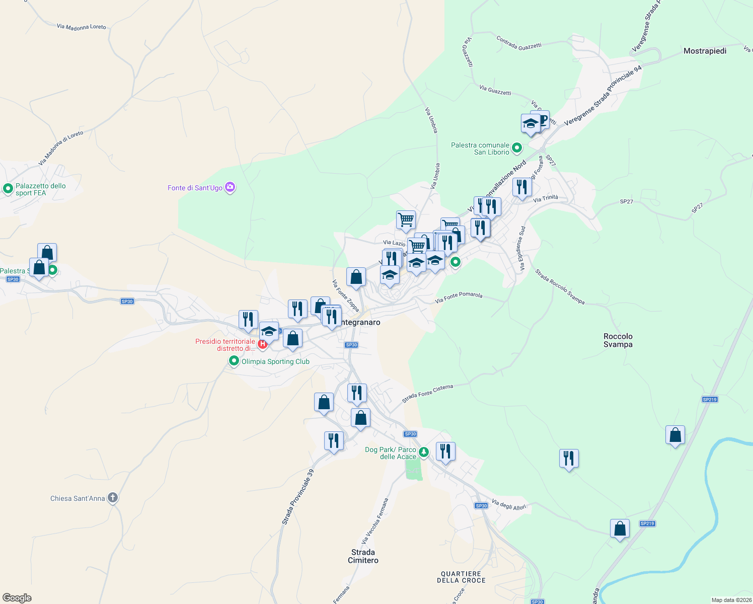 map of restaurants, bars, coffee shops, grocery stores, and more near 20 Via Risorgimento in Montegranaro