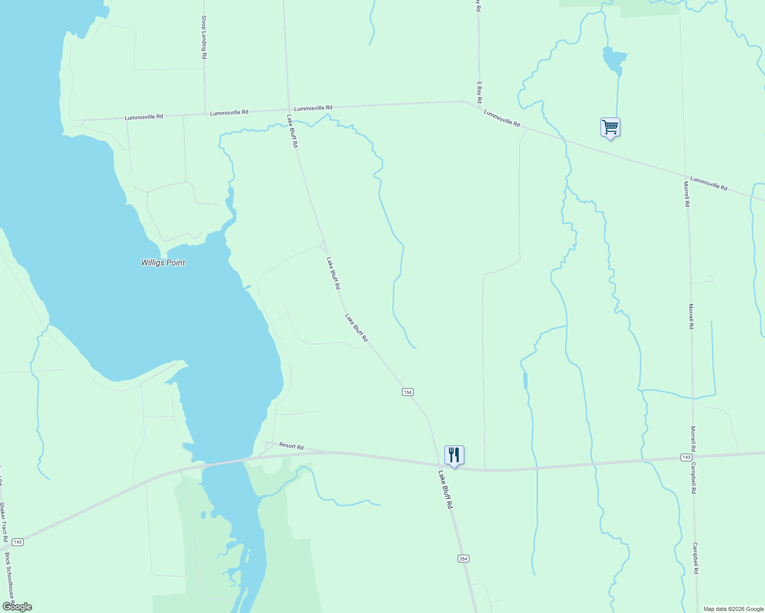 map of restaurants, bars, coffee shops, grocery stores, and more near 6426 Lake Bluff Road in North Rose