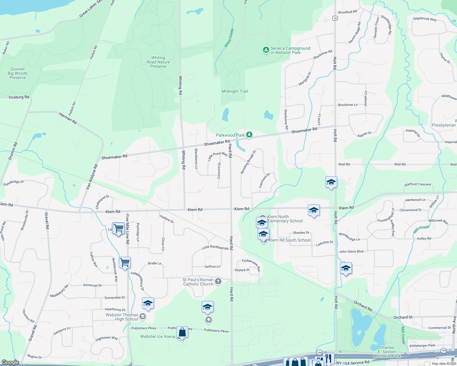 map of restaurants, bars, coffee shops, grocery stores, and more near 623 Hard Rd in Webster