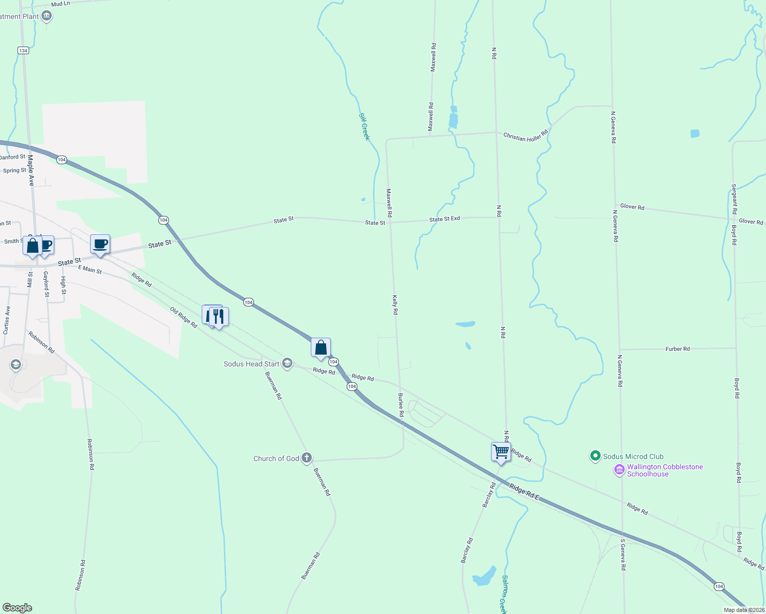 map of restaurants, bars, coffee shops, grocery stores, and more near 6392 Laurel Drive in Sodus