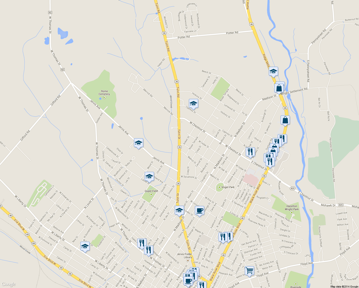 map of restaurants, bars, coffee shops, grocery stores, and more near 900 Turin Street in Rome