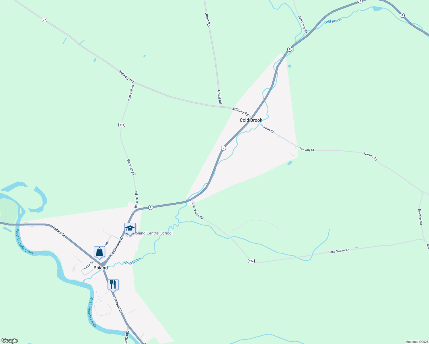 map of restaurants, bars, coffee shops, grocery stores, and more near 318 Main Street in Cold Brook