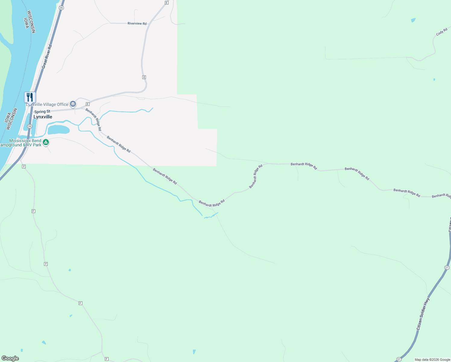 map of restaurants, bars, coffee shops, grocery stores, and more near 58116 Benhardt Ridge Road in Eastman