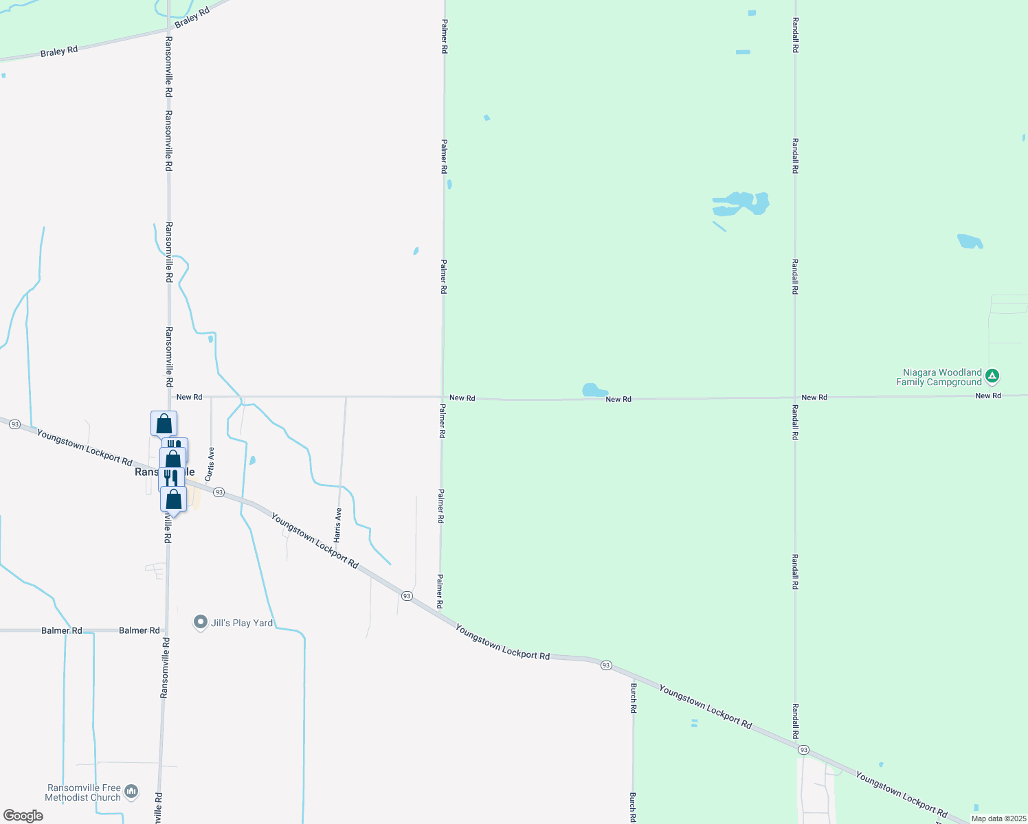 map of restaurants, bars, coffee shops, grocery stores, and more near 2874 New Road in Ransomville