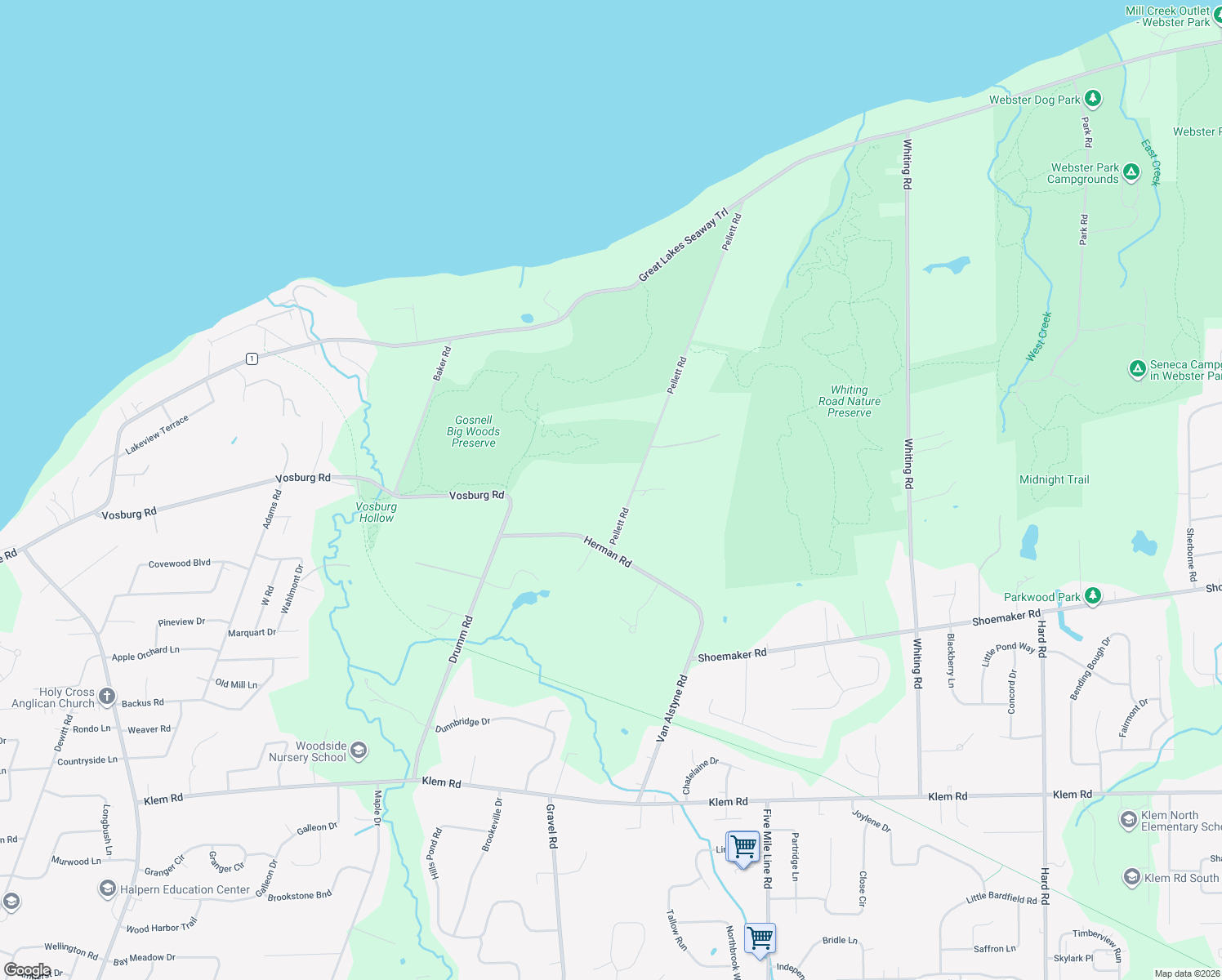 map of restaurants, bars, coffee shops, grocery stores, and more near 495 Pellett Rd in Webster