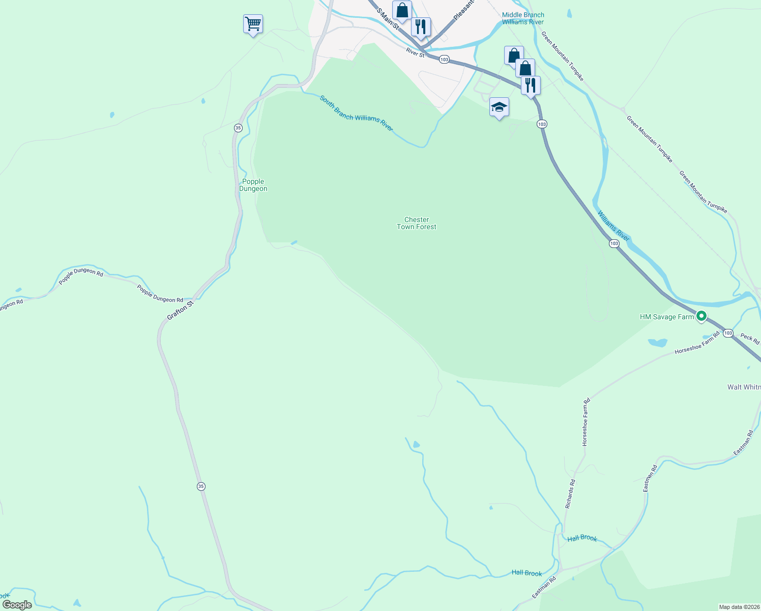 map of restaurants, bars, coffee shops, grocery stores, and more near 1175 Quarry Road in Chester